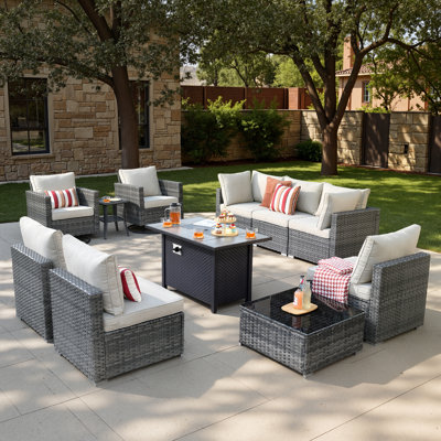 Habibah Wicker 9 - Person Patio Conversation Set with Cushions