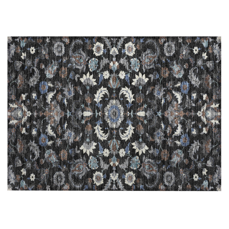 Machine Washable Indoor/Outdoor Chantille ACN2473 Global Rug, 1'8" x 2'6", Black