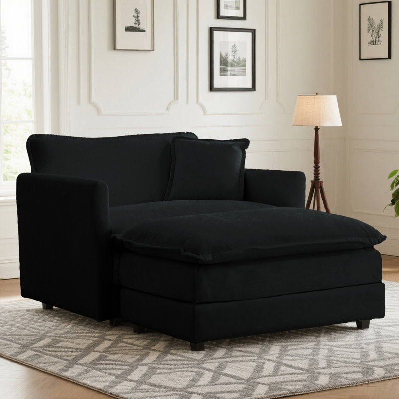 Oversized 41" Chenille Modern Cloud Chaise Lounge Chair With Ottoman, Black