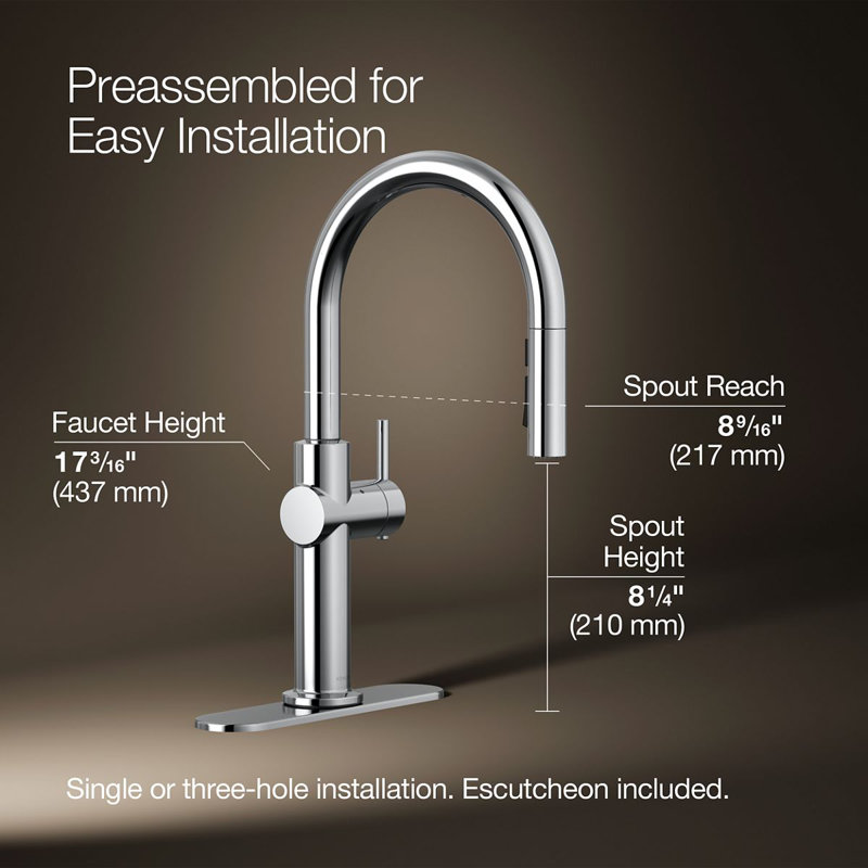 Crue Touchless Pull-Down Kitchen Sink Faucet with Voice Activation and Three-Function Sprayhead, Polished Chrome