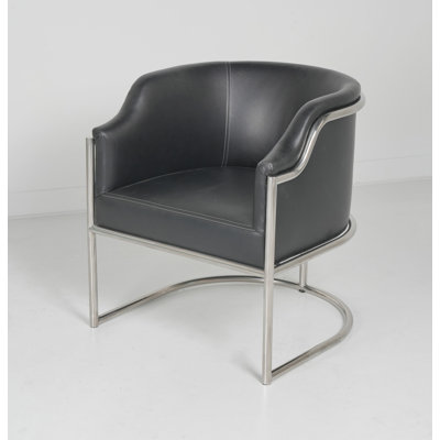 Charcoal and Silver Upholstered Leather Curved Back Dining Arm Chair