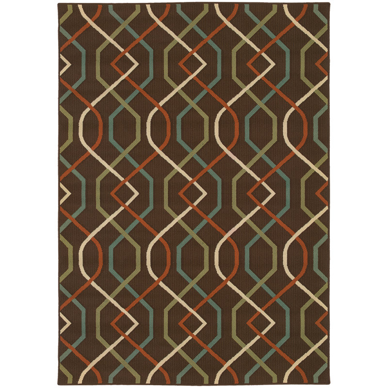 Tapis géométrique brun / ivoire Ashmi, Rectangle 6 pi 7 po x 9 pi 6 po