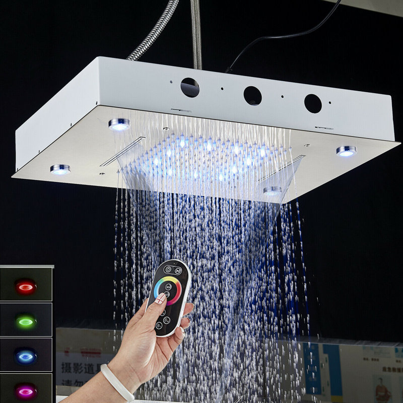 14x20inch Shower Head with 3 Functions Rainfall Waterfall Mist, High-Pressure Rainfall Spray Waterfall Shower Water Filter Rain Fixed Shower Head 2.5 GPM
