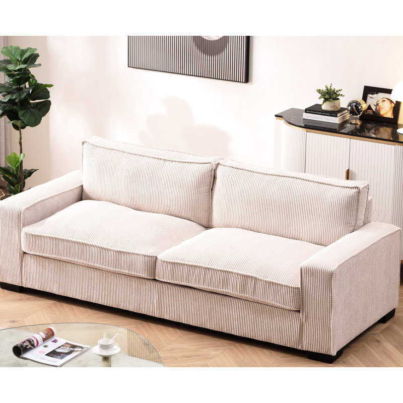 Canapé beige en velours côtelé 3 places - Design moderne pour un espace de vie spacieux et confortable, Beige