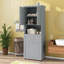 Grande armoire de salle de bain avec panier à linge inclinable et rangement supérieur, armoire de rangement avec deux portes, tablette réglable et tiroir-1447919406