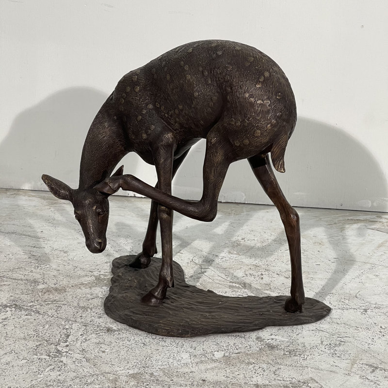 Bronze Fawn Scratching Head Sculpture