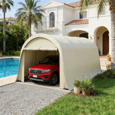 Abri de voiture portable entièrement fermé, structure robuste en acier galvanisé, protection UV et abri extérieur étanche beige