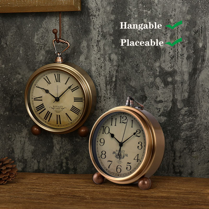 Golden Retro Vintage Non-Ticking Table Clock
