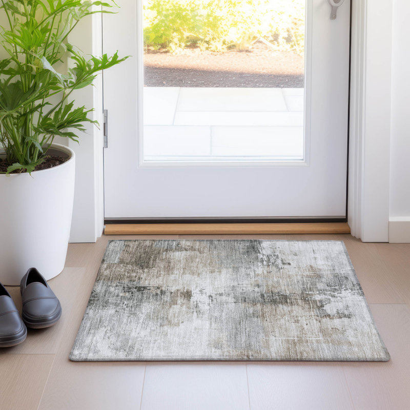 Machine Washable Indoor/Outdoor Cinead ACN1671 Ivory Rug, Rectangle 1'8" x 2'6"