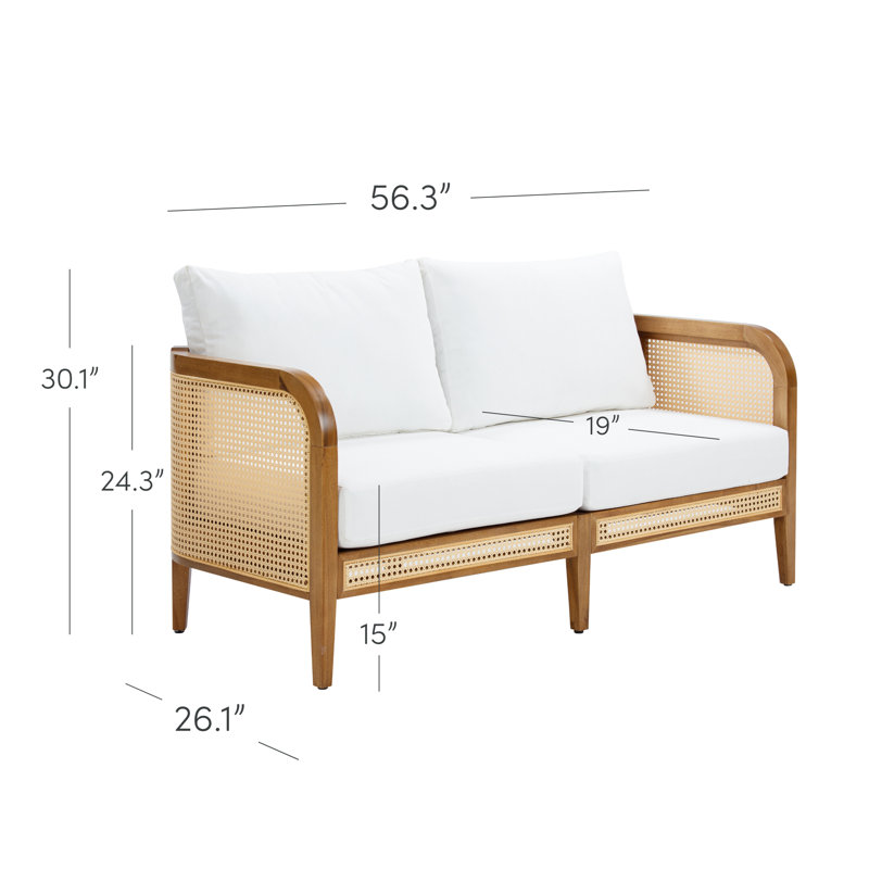 Causeuse d'extérieur Bohemian, Coussin blanc / structure en acacia