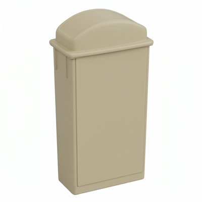 23 Gallon Beige Slim Rectangular Plastic Trash Can with Swing Dome Lid and Venting Channels