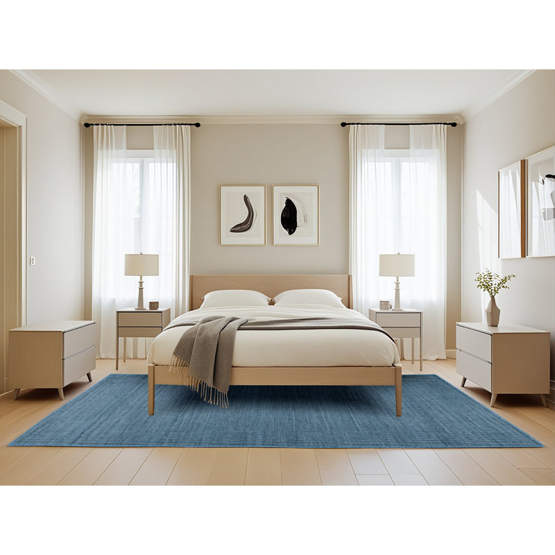Tapis bleu uni lavable à la machine, Rectangle de 5 pi x 8 pi