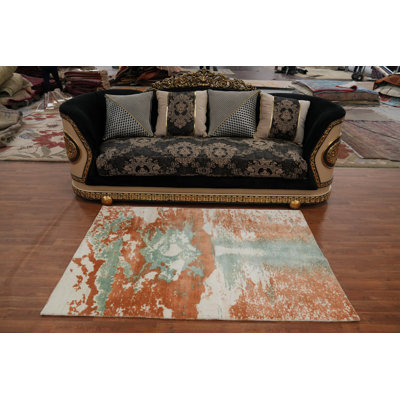 Nature Print Modern Abstract Oriental Rug 4x6