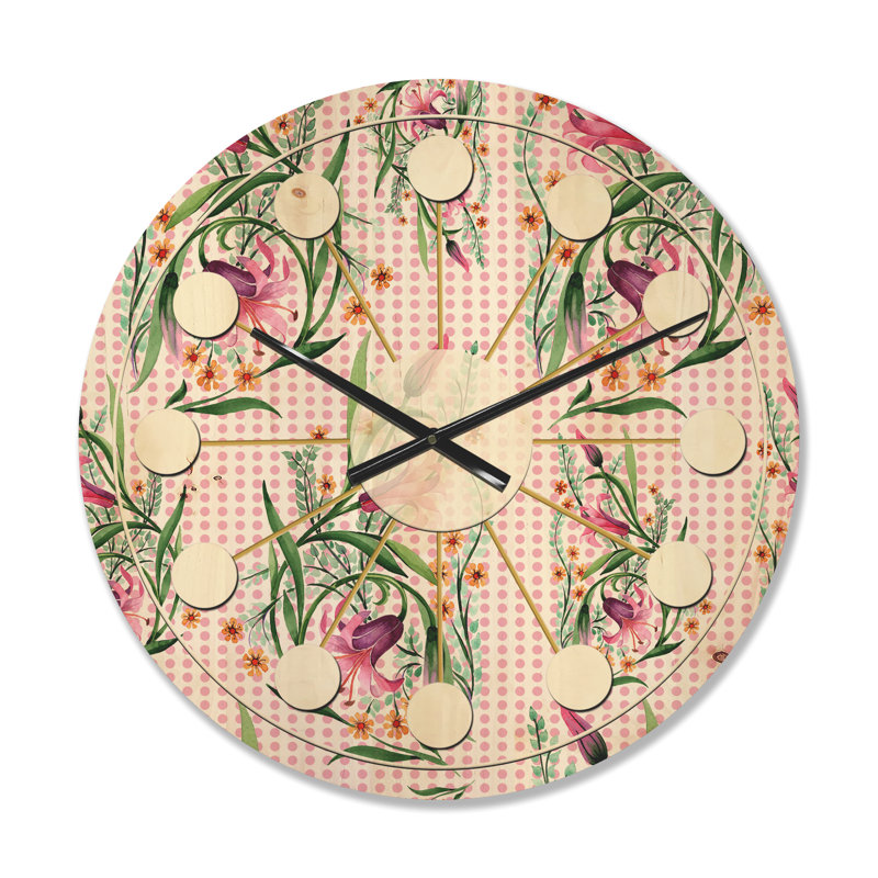 Horloge murale en bois Floral Botanical X, Moyenne