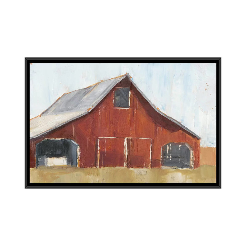 «Rustic Red Barn I», impression sur toile, H 18 po x l 26 po x P 1,5 po, Toile avec cadre noir, Pas de tapis