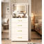Commode moderne à trois tiroirs avec miroir éclairé à DEL et banc de rangement, armoire de rangement et de maquillage pour chambre multifonctionnelle, blanc