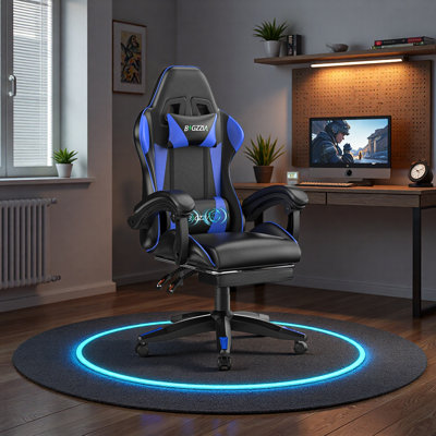 Ergonomic Game Chair with Massage Lumbar Support and Footrest Swivel