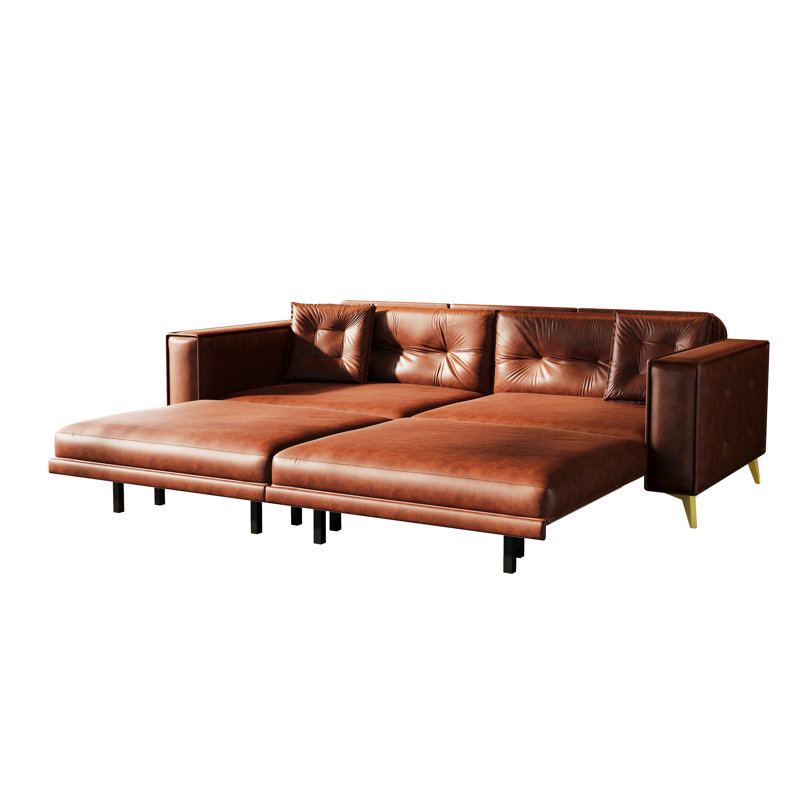 92.1" King Size Pull Out Sofa Bed - 3-in-1 Faux Leather Convertible Sleeper with Ultra Wide Armrests & Tufted Modern Design
