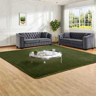 Ensemble de canapés Chesterfield gris en velours, salon moderne capitonné à 6 places