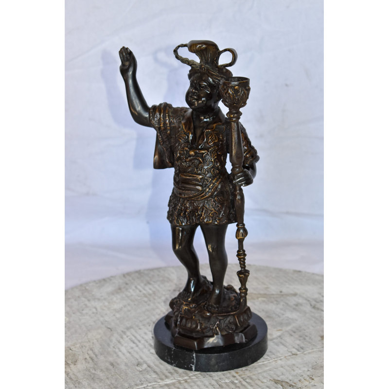 Supernova Blackamoor Candle Holder Mad of Bronze Statue Mounted on Marble  9" x 4" x 17"H