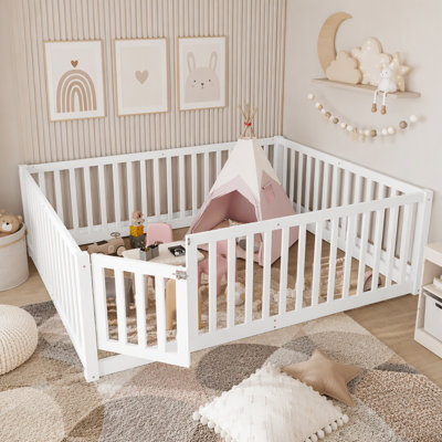 Bed Floor Bed with Safety Guardrails and Door