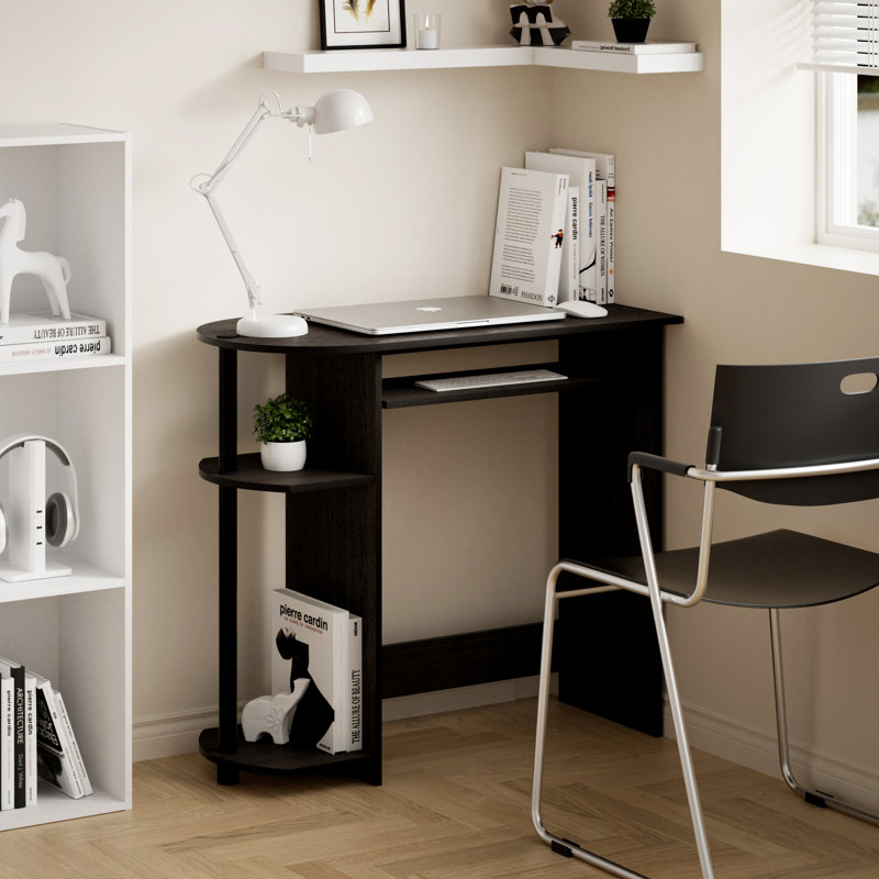 Table pour bureau à domicile avec plateau pour clavier et tablette latérale Simpliste, Brun foncé, noir