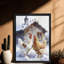 Élégante toile d'art encadrée avec cadre en bois noir, photo de deux poules encadrées pour la décoration murale, cadre en bois noir massif inclus-1095710756