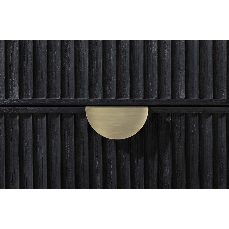 Table de chevet 2 tiroirs Mason avec finition noire brossée et tiroirs cannelés texturés pour les chambres à coucher modernes