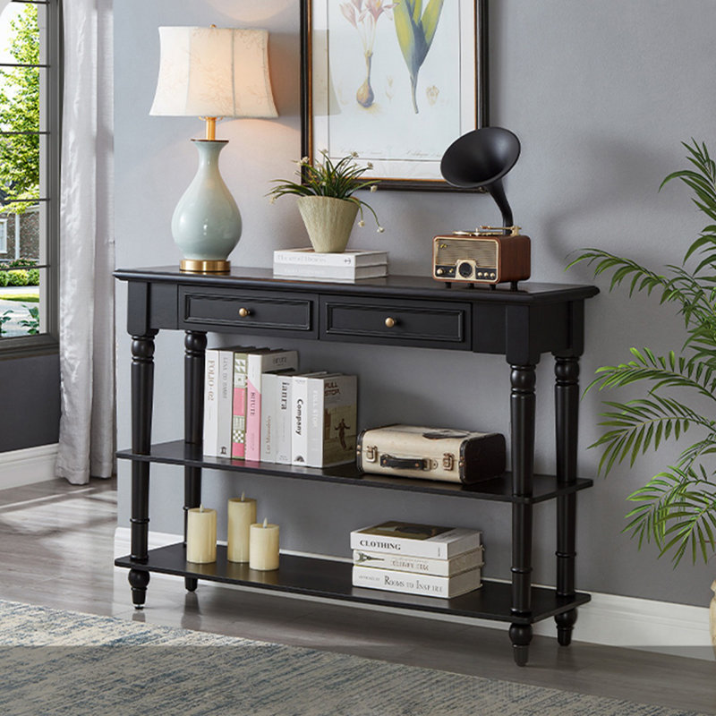 Black Solid Wood Rectangular Console Table, 31.5" H x 39.37" W x 13.78" D