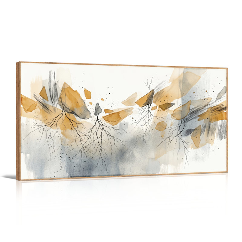 Ensemble d'une toile abstraite à l'aquarelle, L 48 po x H 24 po, Naturel