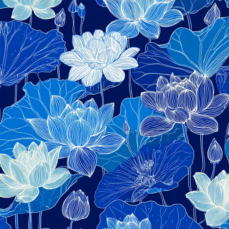 Art mural sur toile, "Tranquil Petals" - Fleur de lotus bleu marine, H 40 po x l 40 po