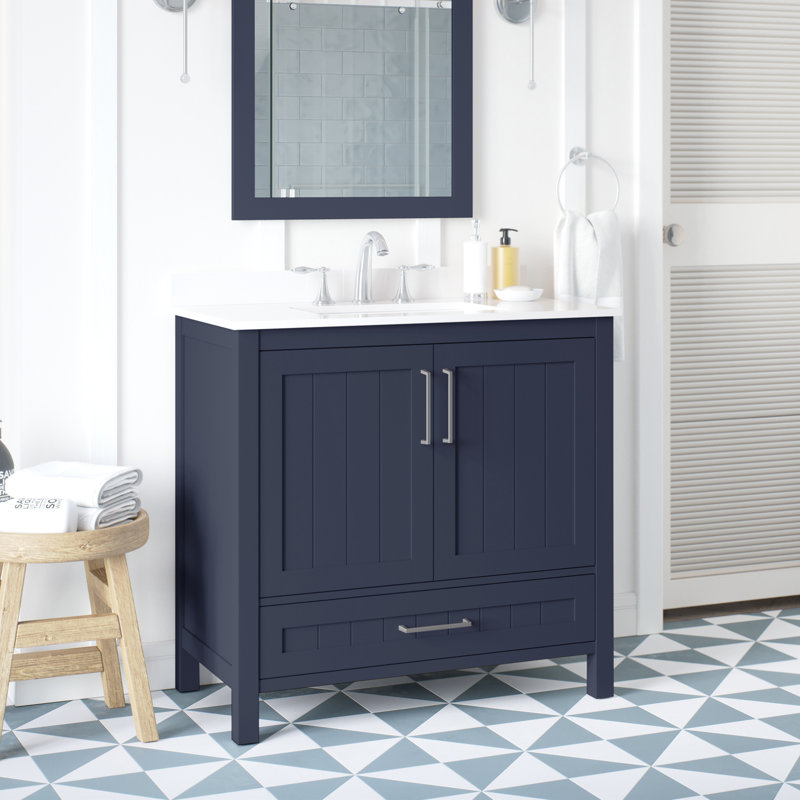 Midnight Blue 36" Freestanding Bathroom Vanity with Marble Top