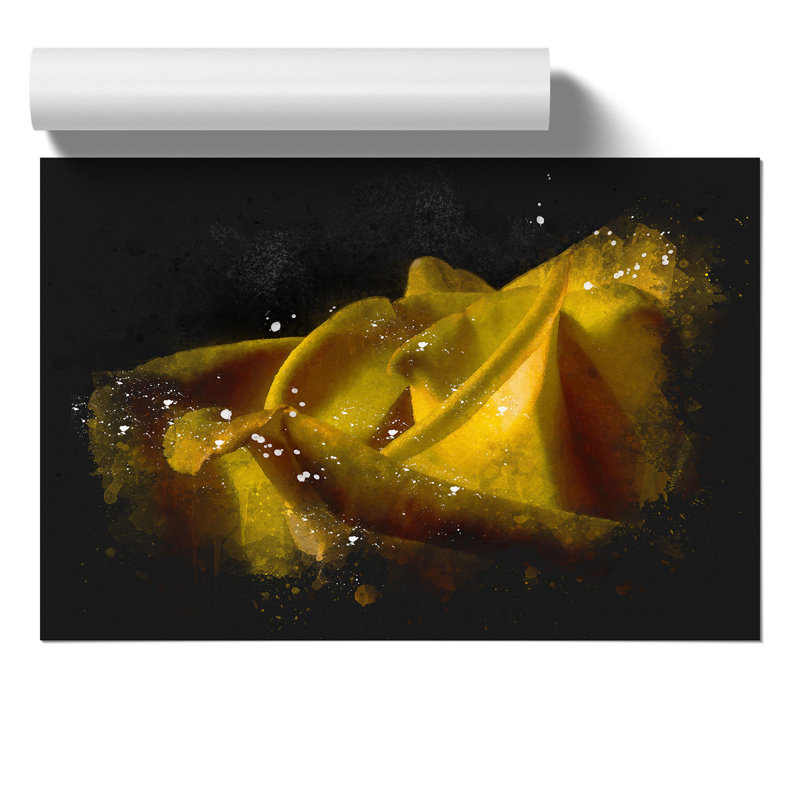 Yellow Rose Flower Paint Splash - Frameless Print, 21cm H x 30cm W x 0.1cm D