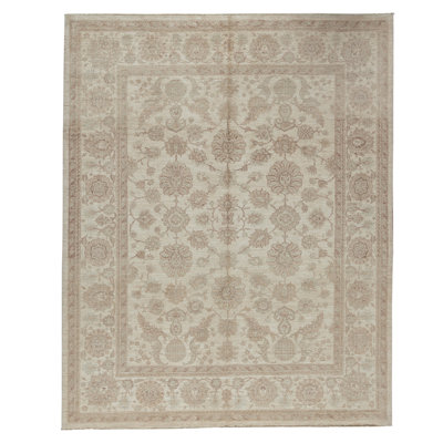 Hand Knotted Wool Area Rug in Cream