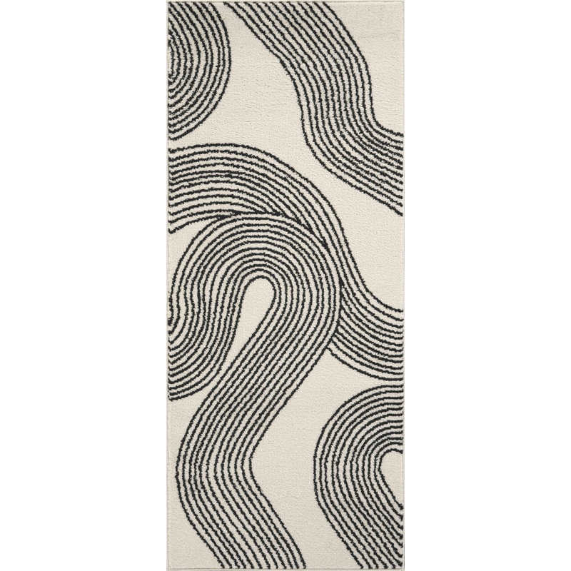 Tapis moderne crème à tourbillons noir Abani Rugs Knaresborough NUE190B, Tapis de couloir 2 pi 6 po x 6 pi