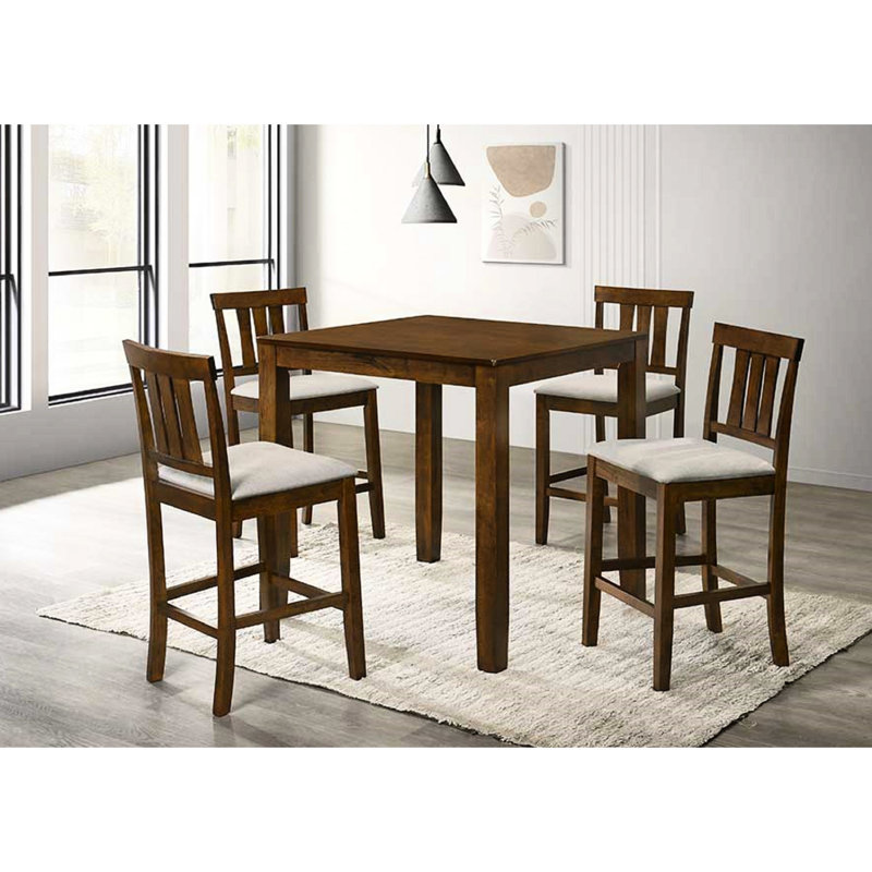 Table de salle à manger à hauteur de comptoir traditionnelle carrée en cerisier, pouvant accueillir 4 personnes, finition cerisier