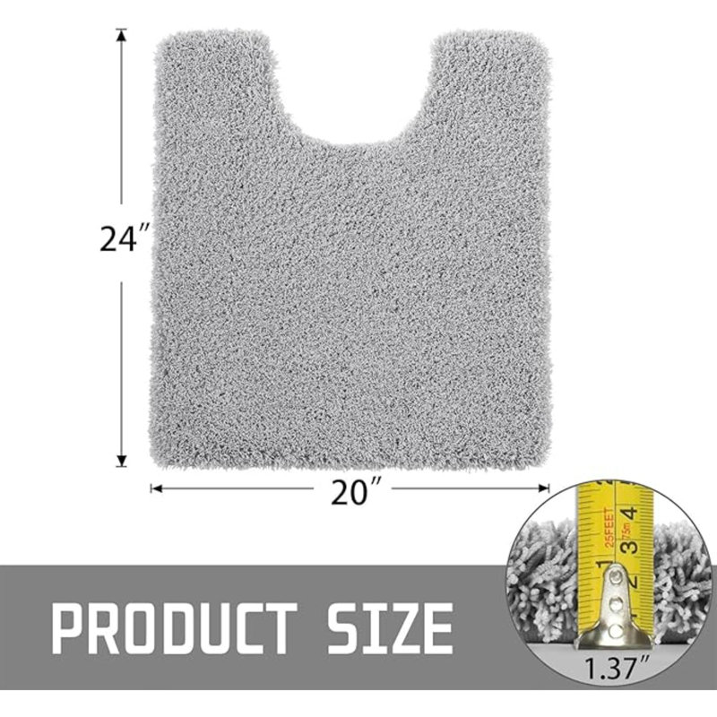 Tapis pour salle de bain en forme de U, moelleux et moelleux, tapis de bain en microfibre ultra-moelleux et antidérapant, qui sèche rapidement, tapis de salle de bain épais lavables à la machine, 20 po x 24 po, gris pur