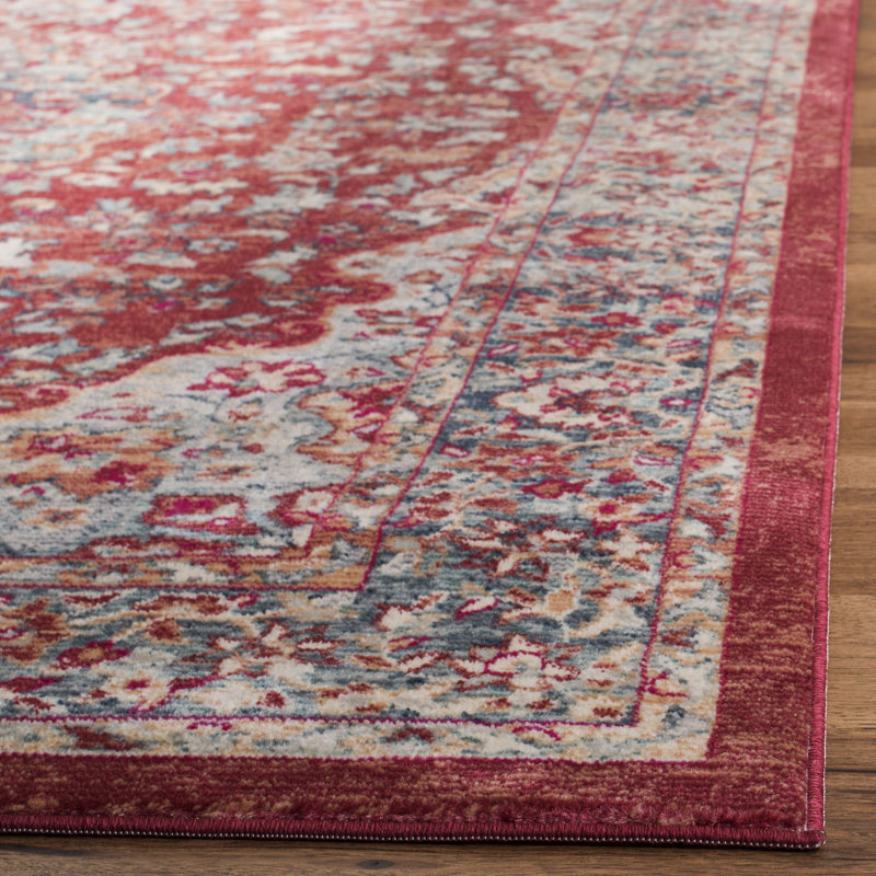 Doucet 300 Pes/Cotton/Pp/Latex Oriental Rug in Red/Aqua, Rectangle 9' x 13'