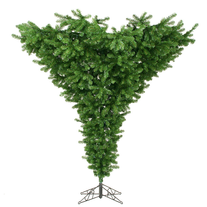 Upside Down Green Artificial Christmas Tree with Stand, 7.5', Not Pre-Lit
