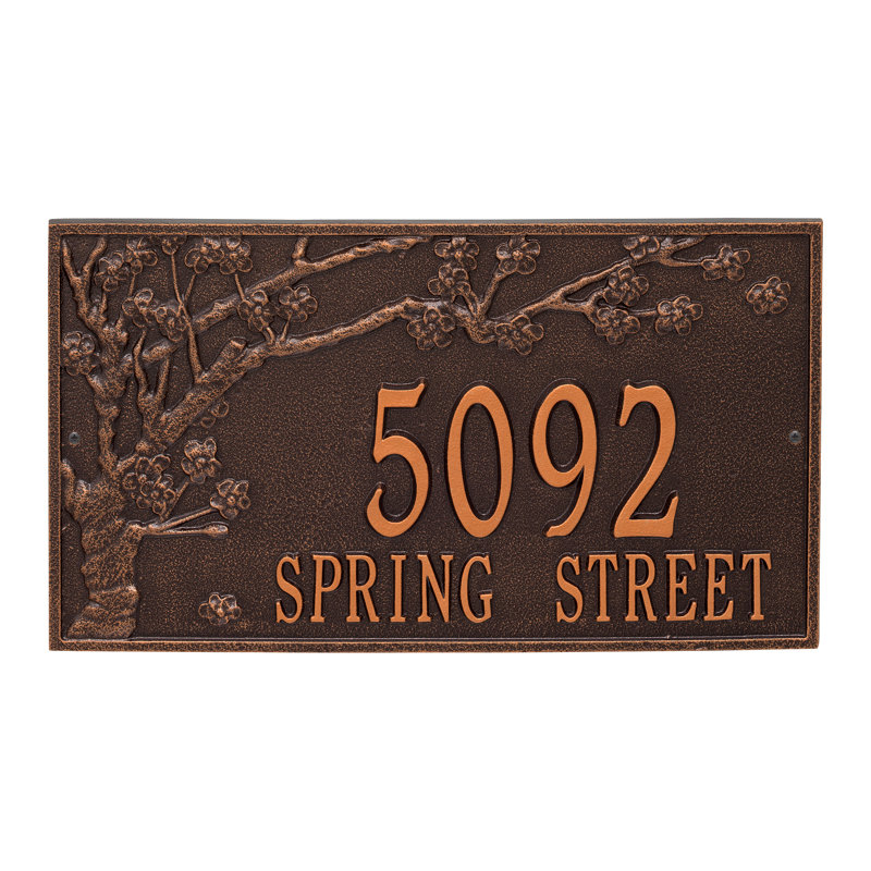 Personalized Spring Blossom Estate 2-Line Wall Address Plaque, Antique Copper, Yes