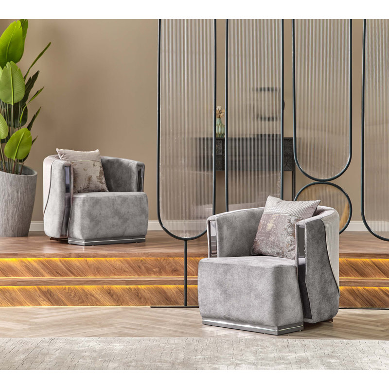 Ensemble de salon en velours 3 pièces Jadelin, Gris