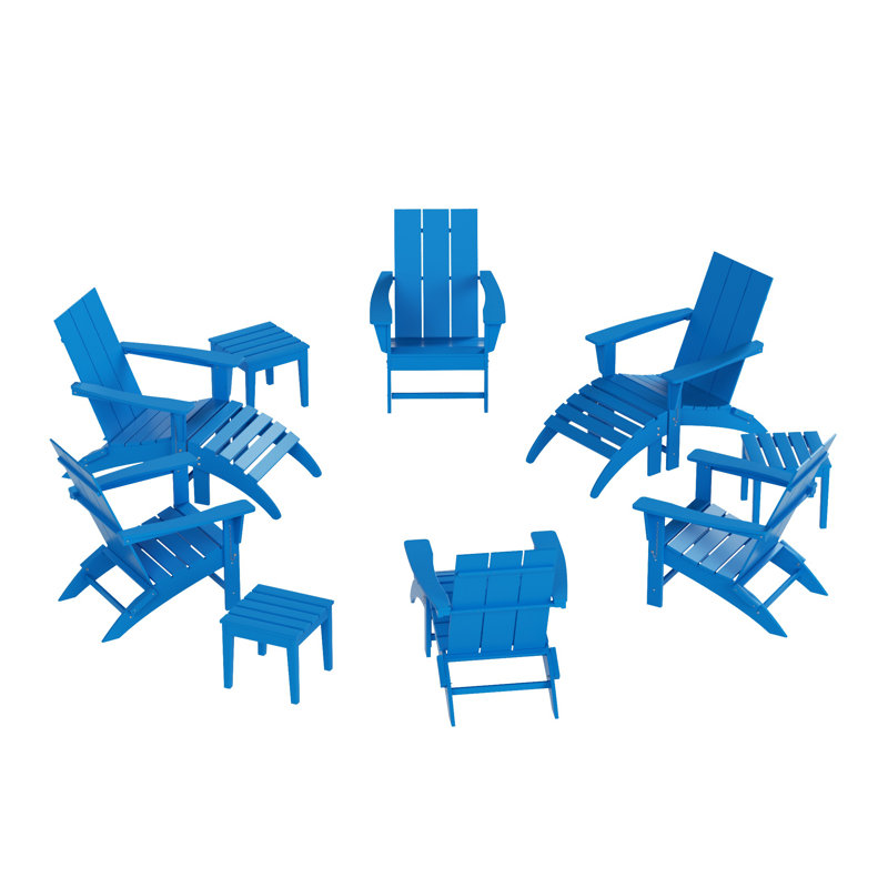 Chaise Adirondack pliante en poly 12 pièces avec repose-pieds et table d'appoint Joubert, Bleu pacifique