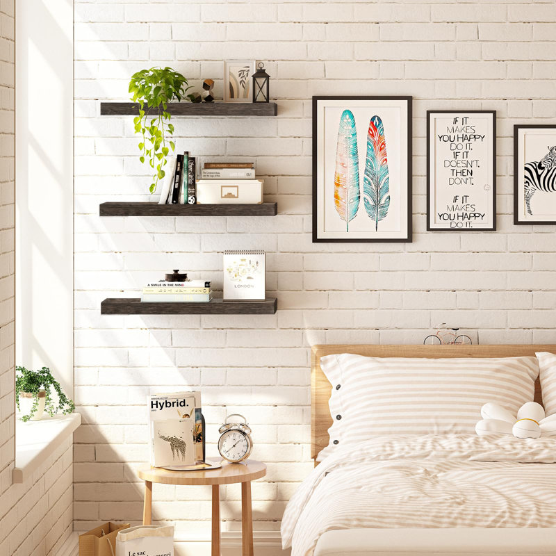 Cahya 3 Piece Floating Shelf, Dark Carbonized Black