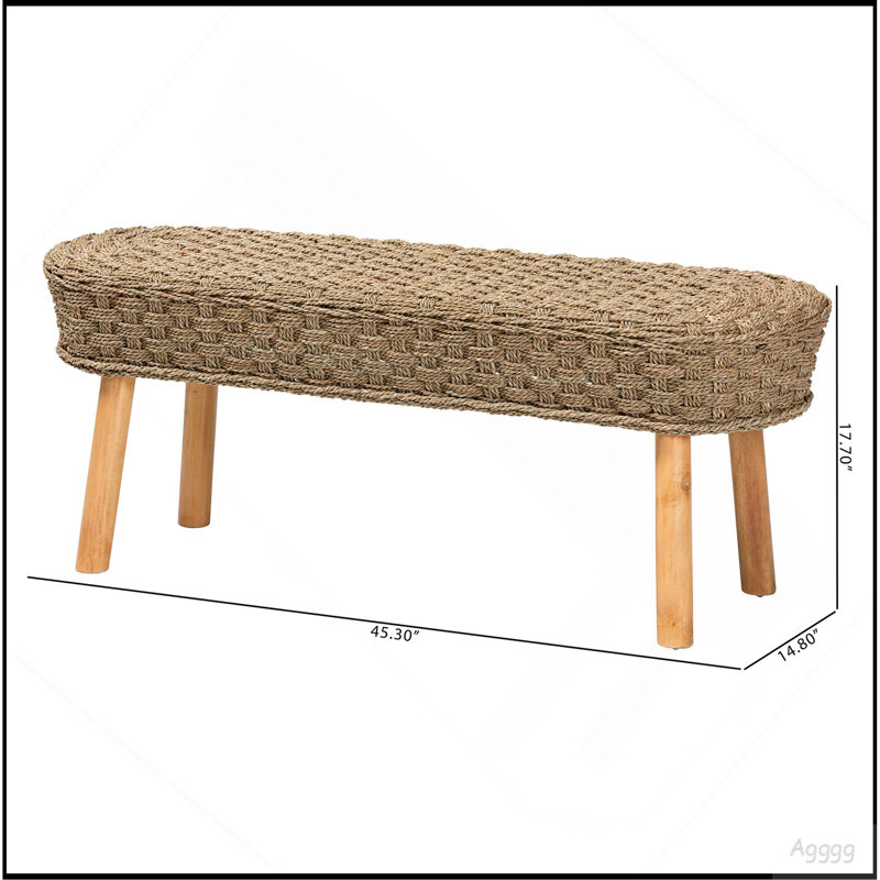 Banc d'appoint moderne bohème en jonc de mer naturel et bois d'acacia
