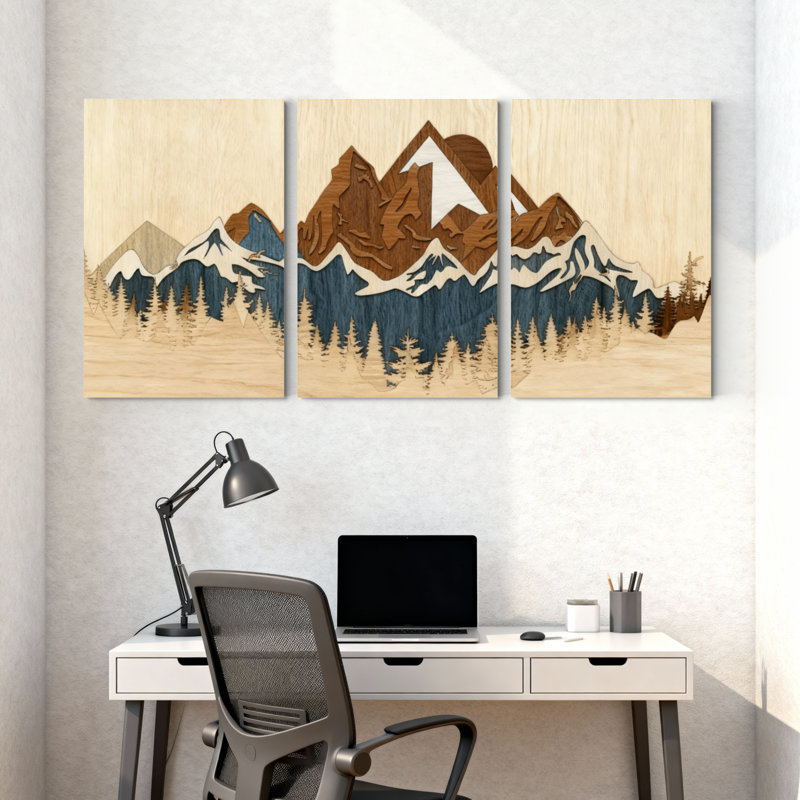 «Landscape & Nature Mountain Range Forest Reflection», ensemble de 3 impressions sur toile, H 24 po x l 48 po