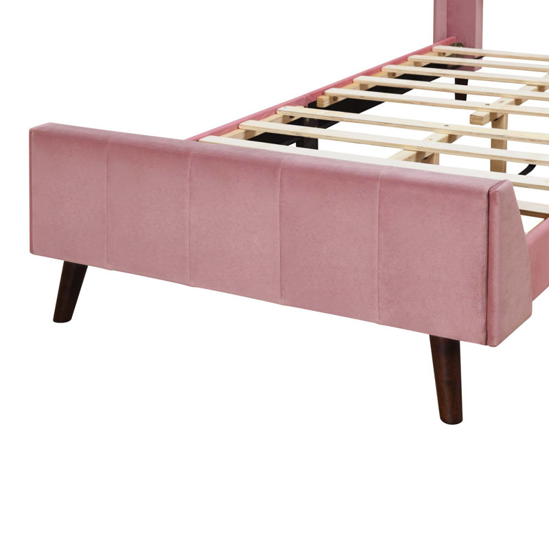 Upholstered Platform Bed,Velvet, Twin, Pink