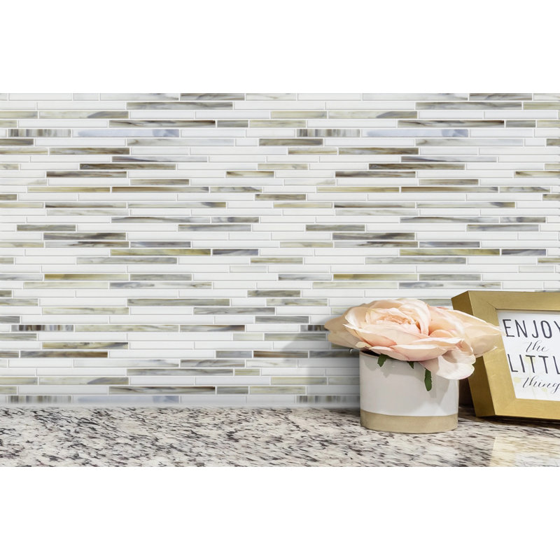 Silver Weave Random Strip Glass Mix 12-In X 12-In Glass Mosaic Wall Tile(1-Sq. Ft/ Piece), White/Tan/Gray