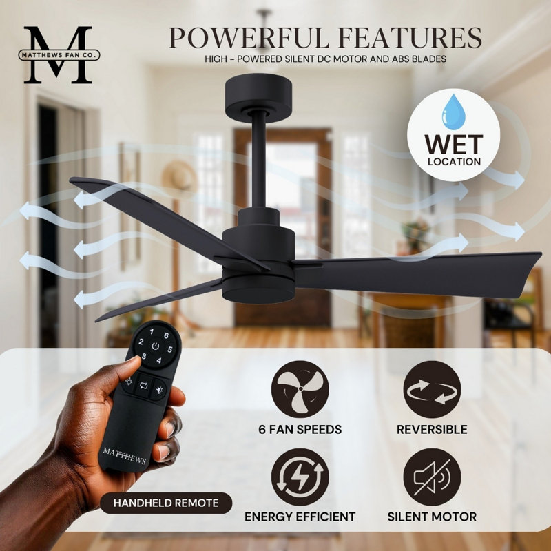 Alessandra Outdoor Downrod Ceiling Fan, Matte Black, Matte Black