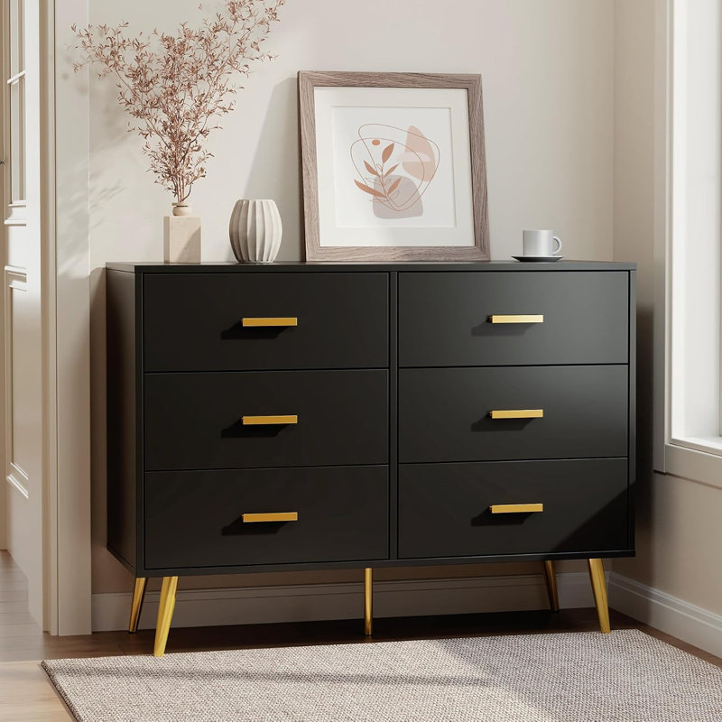 106cm W 6 - Drawer Chest of Drawers, Black