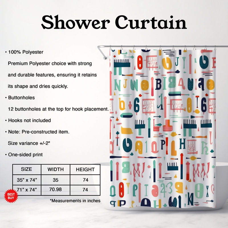 Glyphs - Rideau de douche Premium, H 74 po x l 71 po